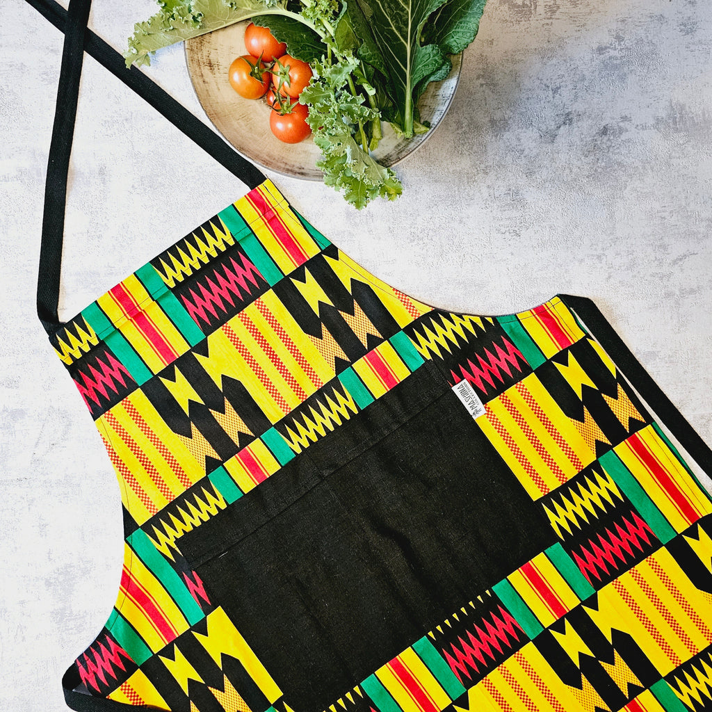 Handmade Kente Bogolan Print | African Print Apron with Pocket