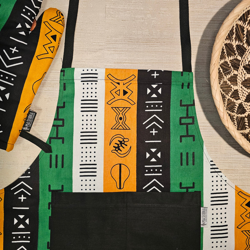 Handmade Apron and Matching Oven Gloves Set | 100% Cotton African Print Fabric