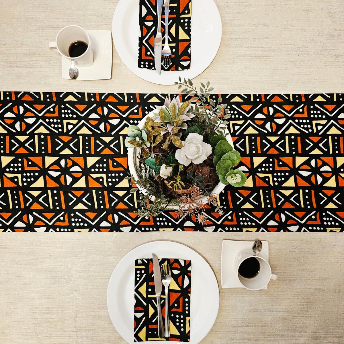 Table Runner and Set of 8 Napkins | 100% Cotton African Print Fabric