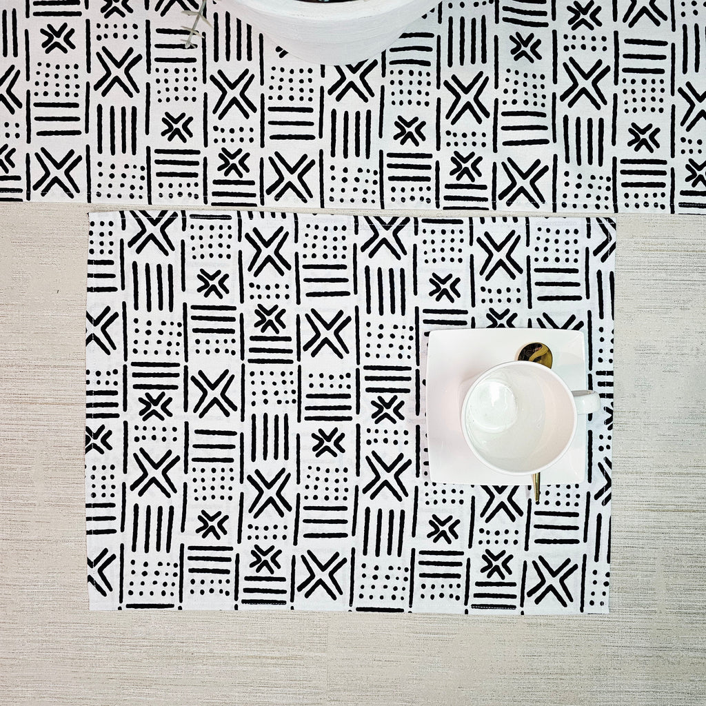 Table Runner and Set of 4 Placemats | 100% Cotton African Print Fabric